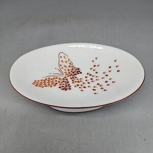 Vintage Seven Seas Butterfly Soap Dish Ceramic Made In Japan White Brown Footed